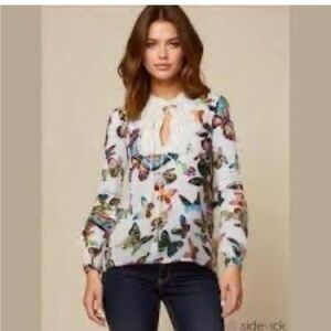 Tory Burch Multicolor Butterfly Print lightweight cotton Blouse long sleeves 12